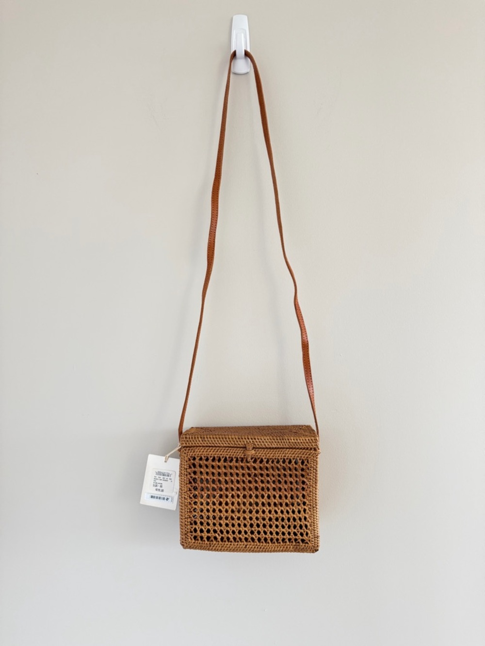 NWT Bembien Flora Rattan Crossbody Bag Leather Strap Boho Summer Natural Purse - Picture 2 of 9